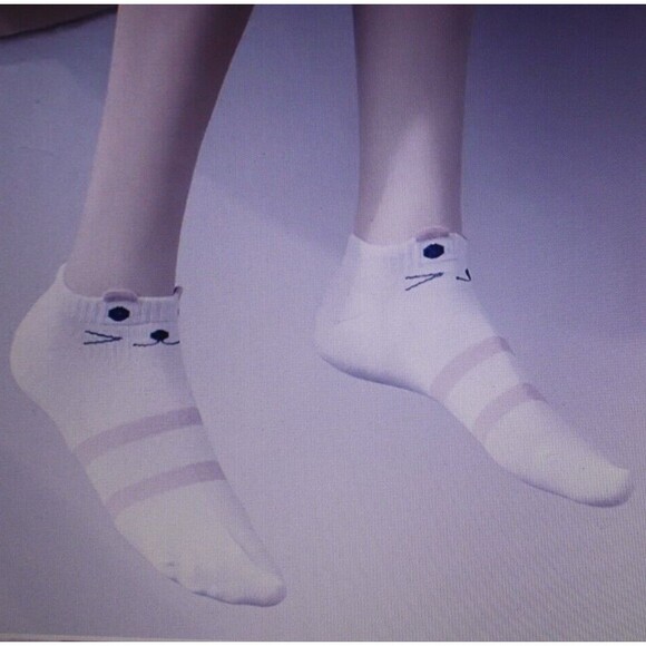 5 Pairs Cartoon Cat Print Socks Women’s Low Cut Ankle Kitty Pink White Girls NIP - Picture 6 of 8